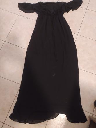 Šaty čierne dlhé s volánmi, s