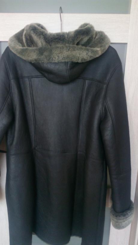 Pravý kožený trendy kožuch s kapucňou, l