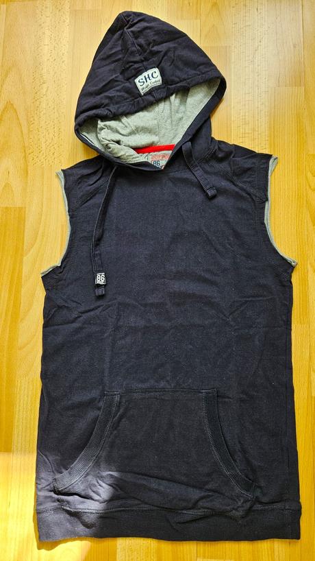 Modre tricko s kapucnou, bez rukavov, vel., s