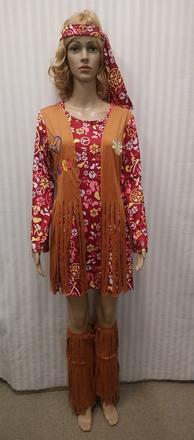 3 dielny kostým hippie šaty s vestou a návleky, l,