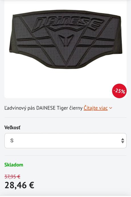 Ľadvinový pás dainese tiger, 