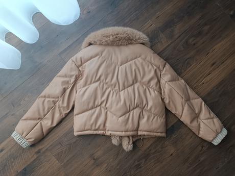 Hnedá kožená zateplená bunda, 40 / 42 / l / xl