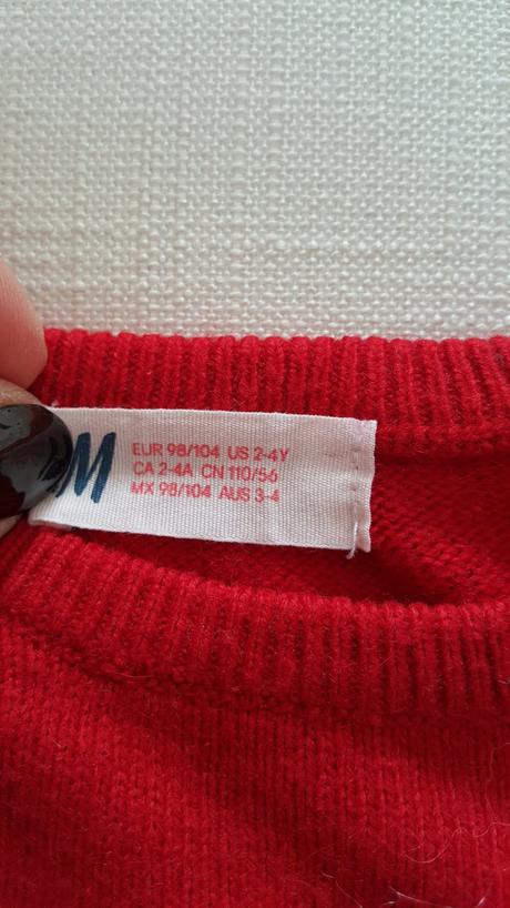 Sveter hm 98 cerveny so srdieckom, h&m,98