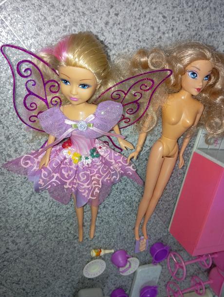 Barbie kuchyňa, barový pult, stoličky, riady, 