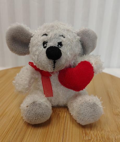 Plyšová bielo sivá myška so srdiečkom, 11 cm, 