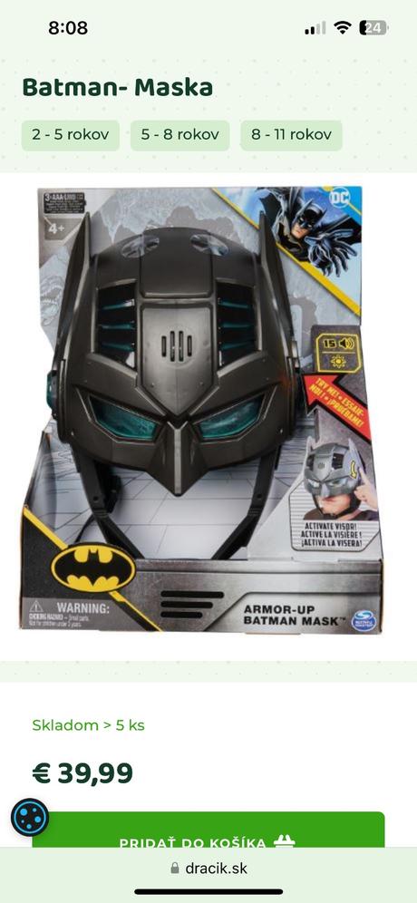 Batman maska - svieti, vydáva zvuky, 