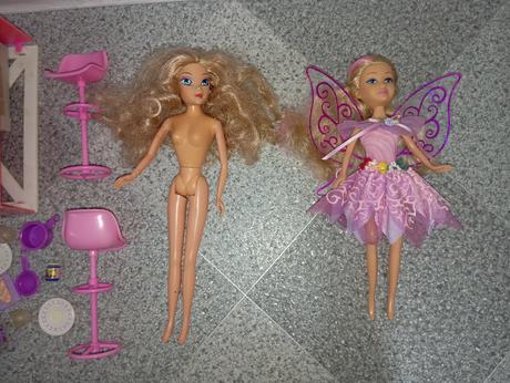 Barbie kuchyňa, barový pult, stoličky, riady, 