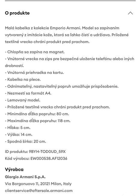 Emporio armani kabelka crossbody modrá, armani