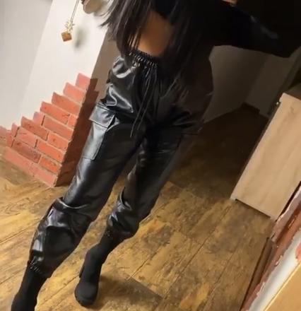 Kožené nohavice s vreckami uni cargo, 36