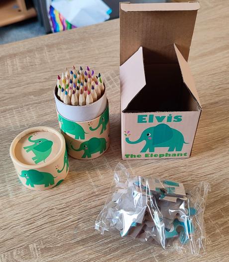 Puzzle krabička slon + pastelky, 