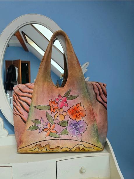 Kožena hobo kabelka vintage flower,
