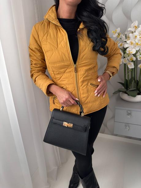 Per una - horčicová bunda + kabelka, s