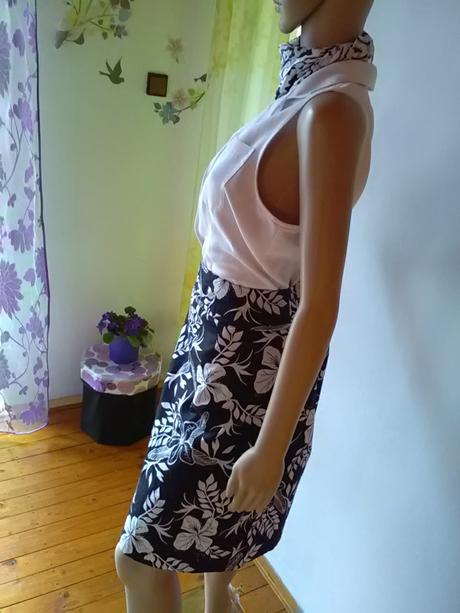 Čiernobiely set - sukňa, blúzka, šatka, h&m,m