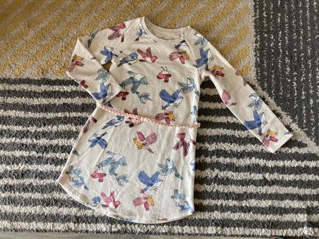 Vtáčikové mikinové šaty 122/128, h&m,122