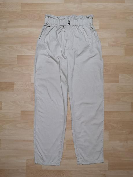 Bavlnené nohavice s vyšším pásom a gumičkou, h&m,40