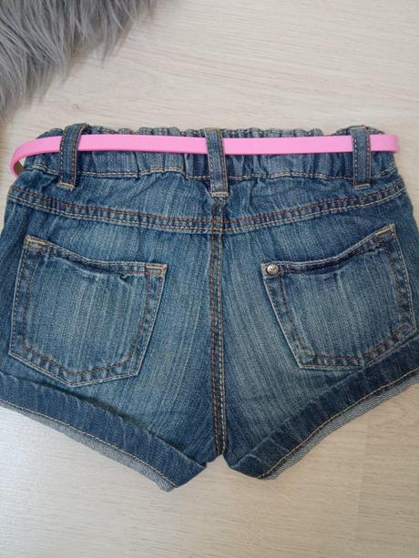 Dievčenské džínsové šortky s ružovým opaskom (74), h&m,74