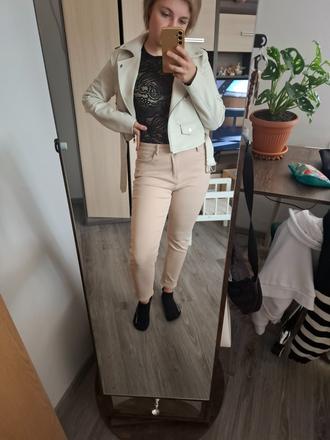 Mom jeansy béžové, s