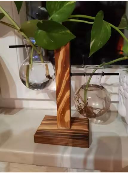 Kreatívna hydroponická váza s dreveným rámom,