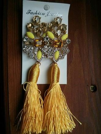 Dlhé žlté strapcové náušnice, 