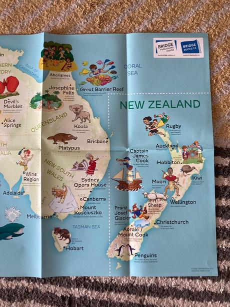 Veľká mapa austrália/nový zéland pre deti, 