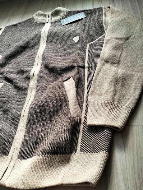 Elegantný béžovo hnedý sveter na zips, v. xl, xl / xxl