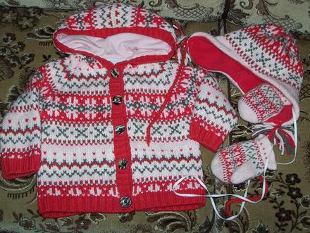 Komplet nórskeho vzoru čiapka, svertík, rukavičky, next,92