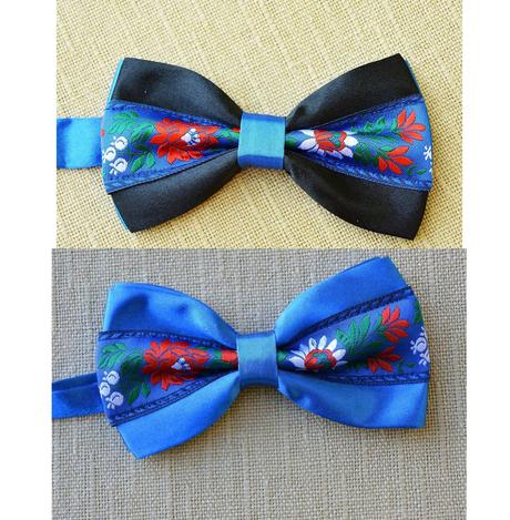 Folklórny, ľudový motýlik hand made modrý / čierny, 