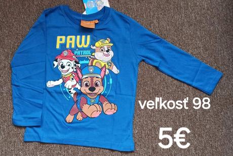 Tričko s dlhým rukávom paw patrol, 92 / 98 / 104