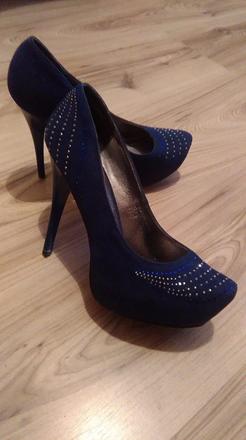 Modré platformové lodičky s kamienkami, 38