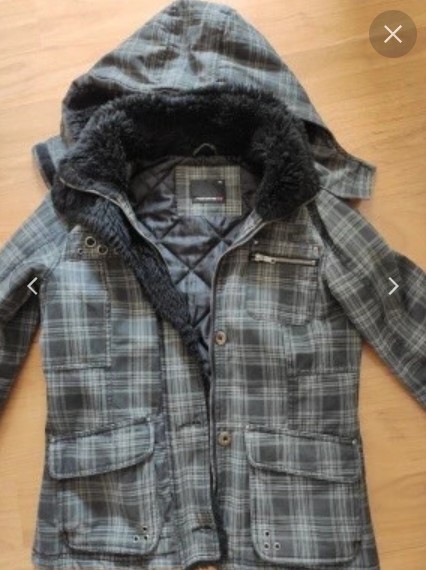 Čierna zimná látková bunda, fishbone,xs