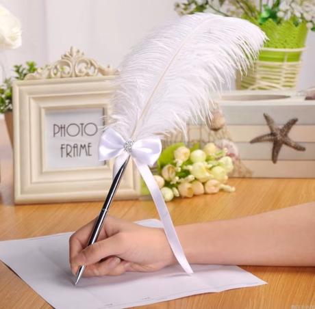 Vintage elegantné guľôčkové pero s perím biele, 