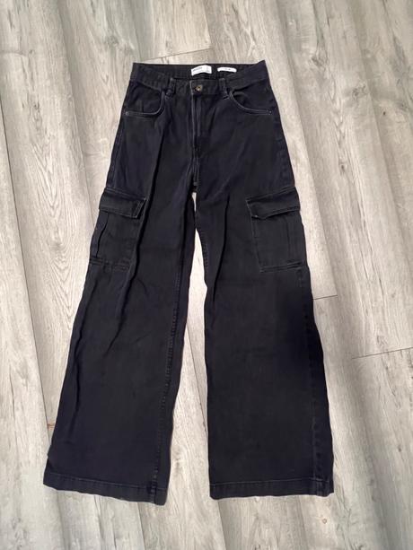 Bershka široké čierne rifle, bershka,xs