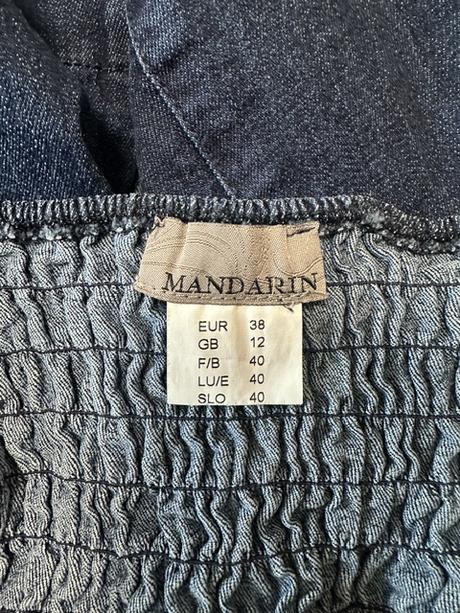 Denimový krátky top na ramienka zn. mandarin, m