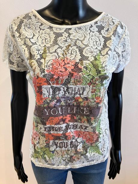 Dámske biele čipkované tričko s kvetmi (m), m