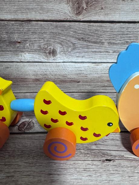 Drevená ťahacia hračka - sliepôčka s kuriatkami,