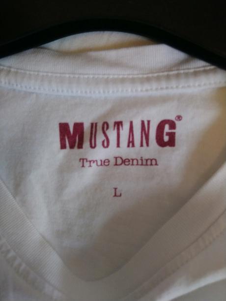 Pánske biele tričko, nápis, mustang, m, mustang,m