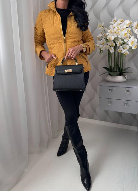 Per una - horčicová bunda + kabelka, s