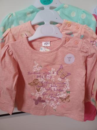 3 tričká s dlhým rukávom, f&f,80