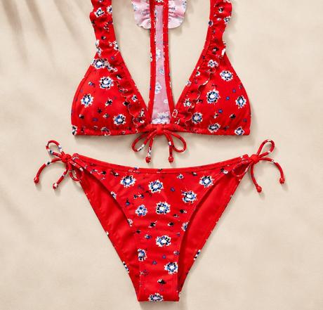 Červené kvetované bikini plavky, gate,xs