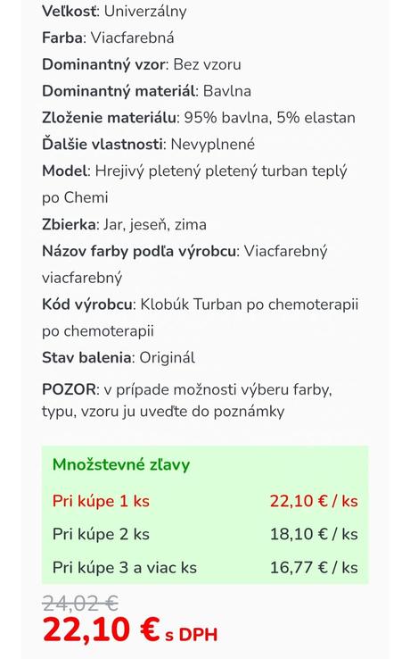 Čiapka/turban po chemoterapii, 