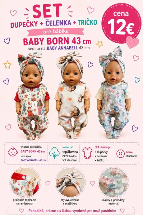 Dupačky pre bábiky baby born a baby annabell 43 cm, 