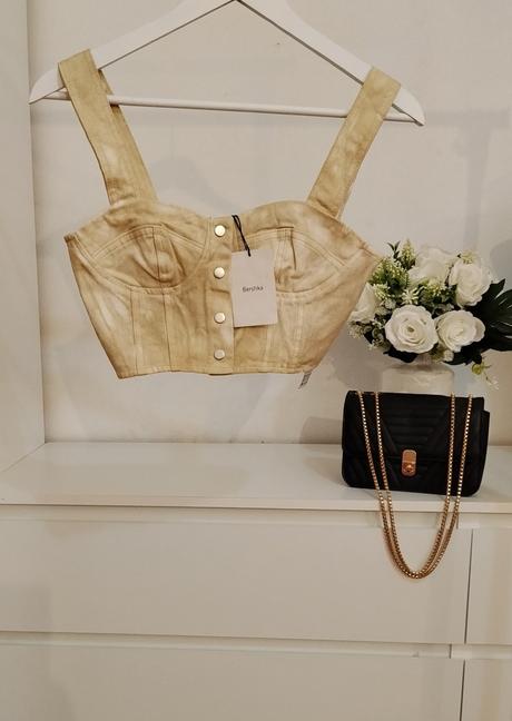 Rifľový korzetový top bershka push-up strih, bershka,36 / s