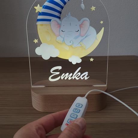 Detská nočná lampa s vlastným menom sloník,