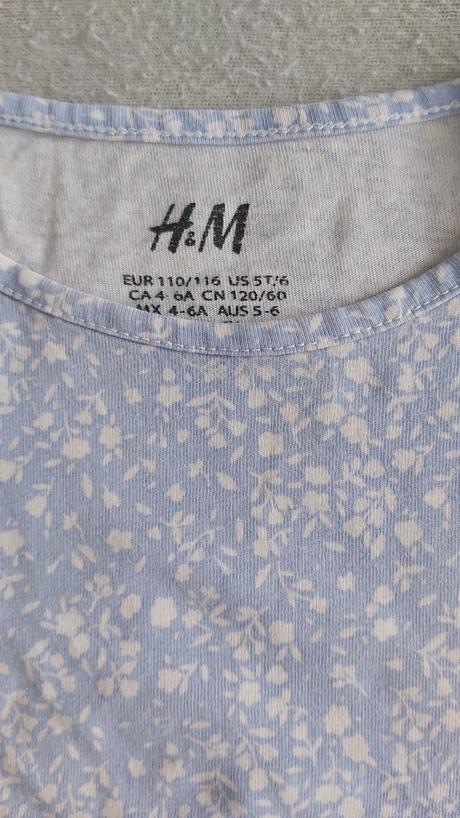 Tričko modré s bielymi kvietkami h&m 110/116, h&m,110