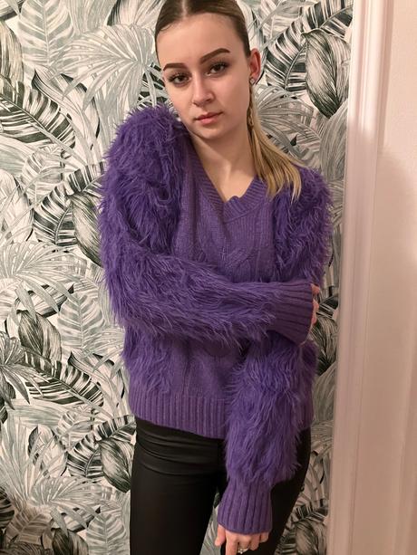 Dámsky huňatý sveter fialový l/xl, l / xl