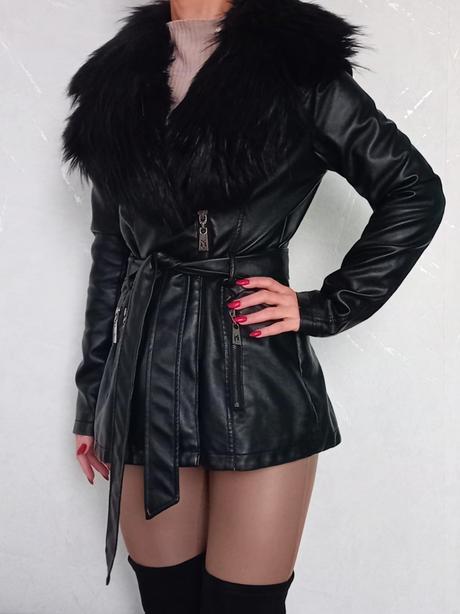 Dámsky čierny koženkový kabát mayo chix - veľk. s, mayo chix,s