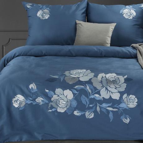 Saténové obliečky 140x200 haft 03 modrá,