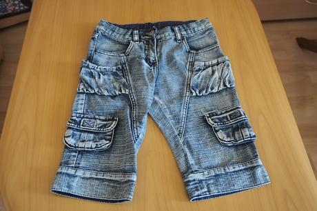 Dievčenské  rifľlové kraťasy pod kolená, 128