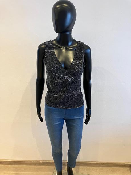 Dámsky elegantný trblietavý top čierny (40), l