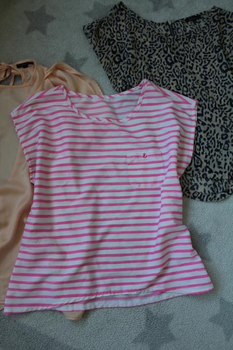 Ruzovy pasikovy top -bluzka a handmade celenka, m